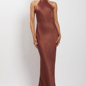 NWT Freya Halter Neck Low Back Maxi Dress - Chocolate